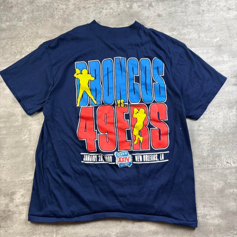 Sneakers T-Shirt Mens XL Navy Excellent Super Bowl XXIV 49ers Broncos 1990 Vtg
